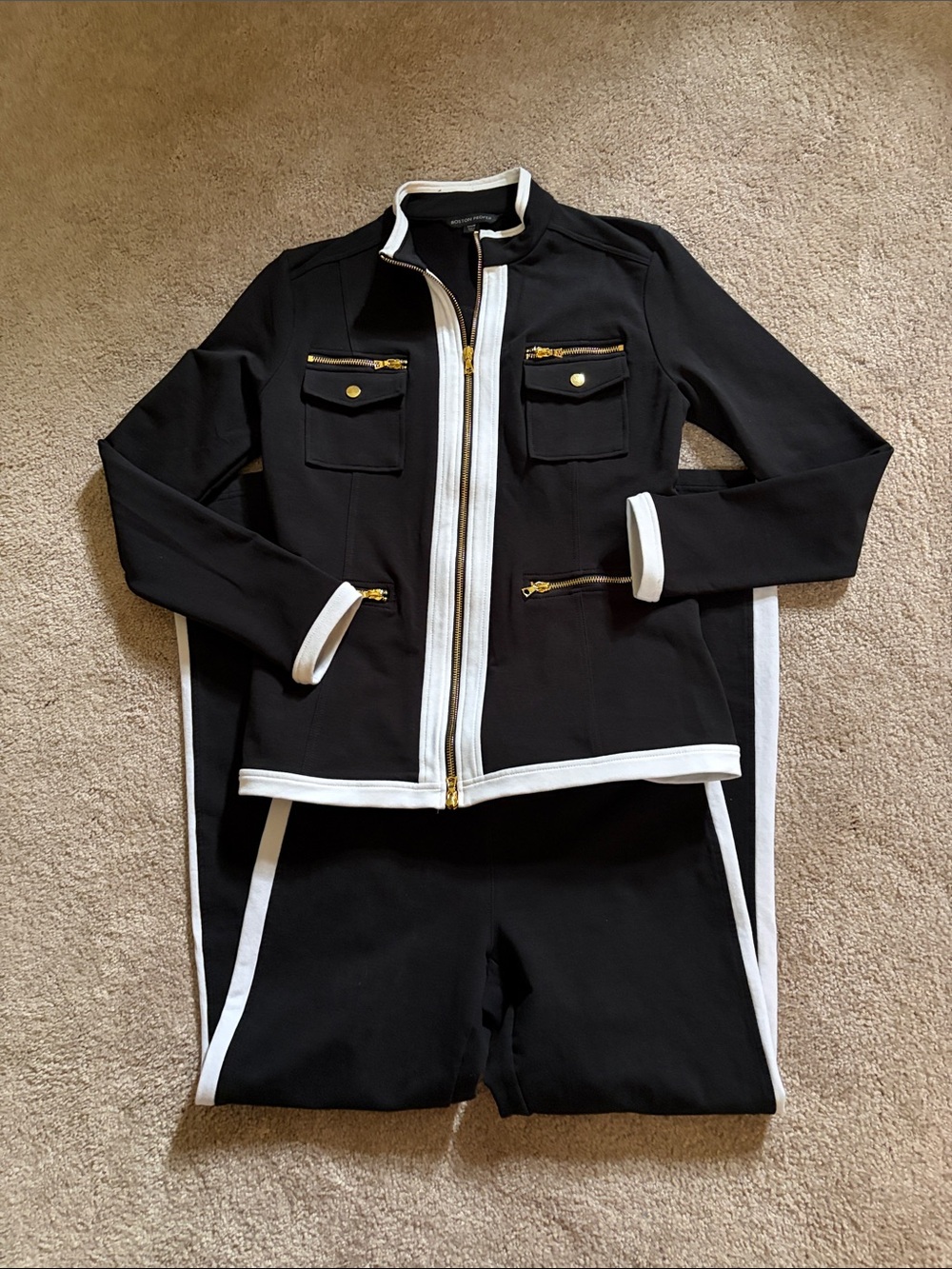 Boston Proper Womens Black set with White Trim and gold accents new size M